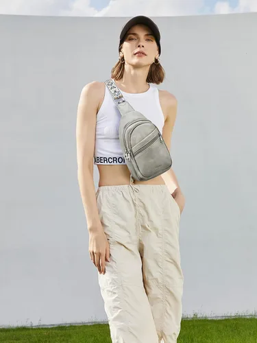 Miniatura 43 de Telena Bolso bandolera para mujer, bolso cruzado para mujer, cangurera de cuero vegano con correa ajustable
