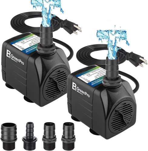 Bomba de fuente, paquete de 2 bombas de agua sumergibles de 550 GPH(2000 L/H 30 W), bomba de fuente ajustable ultra silenciosa con 4 boquillas de