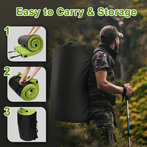 Miniatura 5 de Colchoneta de espuma viscoelástica para camping, colchón de piso grueso y cómodo para adultos con fondo impermeable y antideslizante, colchón Verde