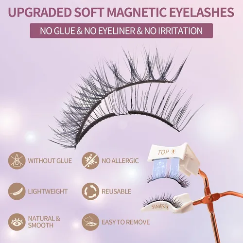 Miniatura 2 de Pestañas magnéticas sin delineador de ojos, pestañas de doble imán con aplicador, reutilizables 4D, no necesita delineador de ojos ni pegamento