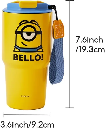 Miniatura 7 de MINISO Minions - Vaso de viaje de acero inoxidable de 17 onzas con correa, botella de agua aislada al vacío con tapa y soporte para taza de café