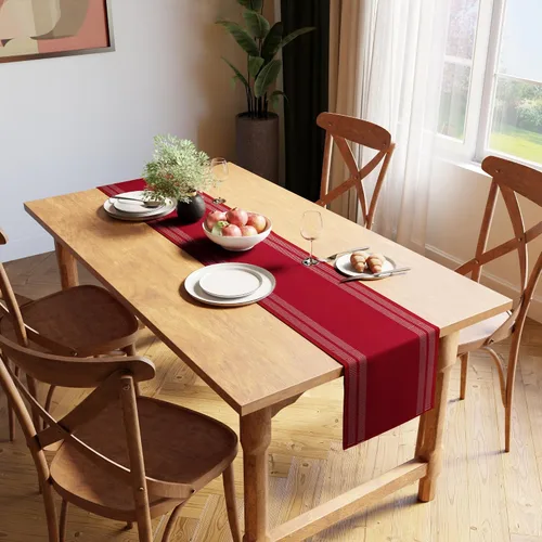Miniatura 29 de Encasa XO Camino de mesa de comedor de 13 x 72 pulgadas Algodón acanalado fino teñido con hilo Azul escalera Lavable a máquina Escalera Azul