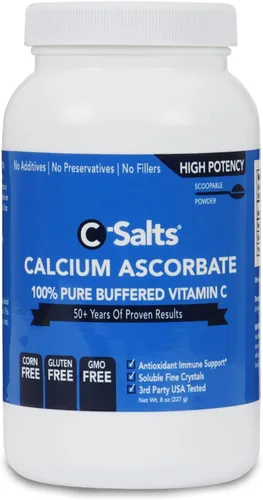 C-Salts Polvo de vitamina C de ascorbato de calcio puro, bebida en polvo tamponada no ácida sin azúcar para apoyo inmunológico, protección