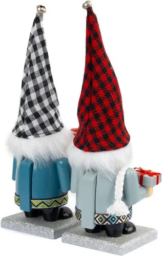 Miniatura 6 de FUNPENY Cascanueces decorativos de Navidad de 11 pulgadas, 2 juegos hechos a mano de gnomo de madera de peluche escandinavo sueco, regalo
