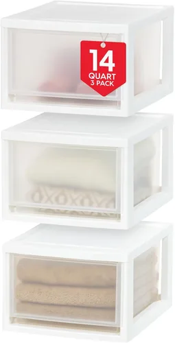 IRIS USA Organizador de almacenamiento de cajones de plástico de 14.5 Qt. Cajones apilables, paquete de 3 unidades, unidad apilable con cajón