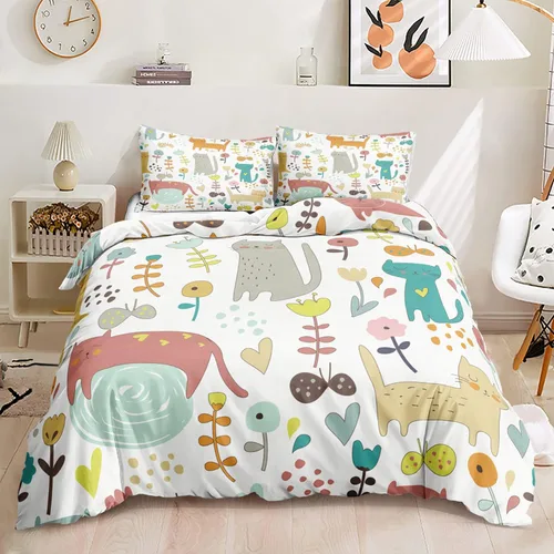 Miniatura 2 de CVHOUSE Funda de edredón Kawaii de tamaño individual, lindo juego de ropa de cama con diseño de gato para niñas y niños, funda de edredón Kawaii, 1