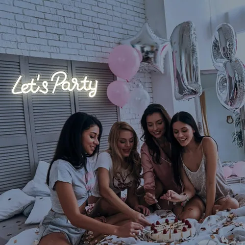 Miniatura 8 de Letrero de neón de Let's Party, luces LED de neón para decoración de pared de dormitorio, luces decorativas artísticas para despedida de soltera