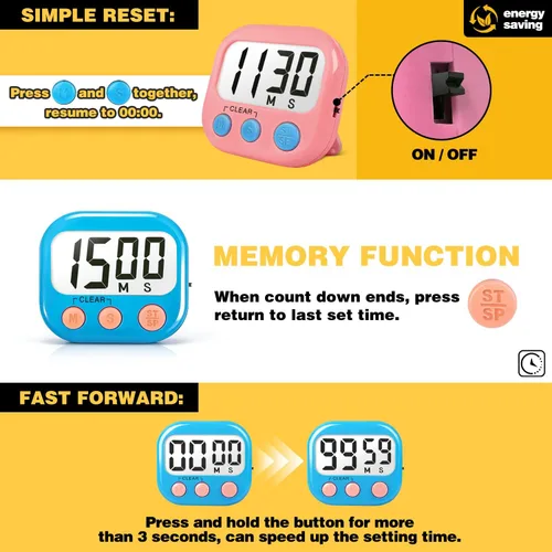 Miniatura 5 de Paquete de 2 temporizadores de aula para profesores y niños, temporizador digital magnético grande, azul y rosa azul rosa