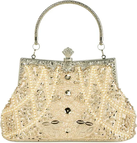 Miniatura 14 de Bolso de mano de estilo vintage con cuentas florales y strass para mujer, con bordado de lentejuelas, bandolera para novia, boda, fiesta