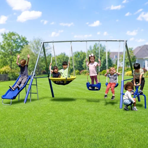 Sportspower Taylor - Juego de columpio de metal galvanizado de 700 libras para niños para patio trasero y exteriores con Teeter-Totter, platillo y