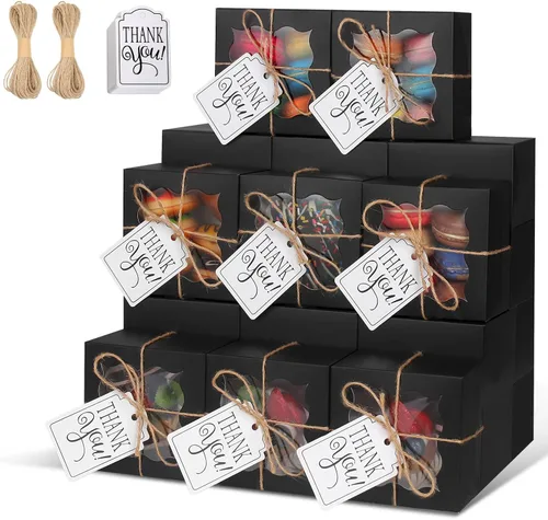 Miniatura 21 de KPOSIYA 60 cajas de panadería negras con ventana, cajas individuales de 4 x 4 x 2.5 pulgadas, caja de regalo de papel kraft negro para pasteles