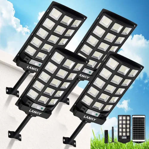 Miniatura 10 de LANGY Farolas solares impermeables para exteriores, sensor de movimiento de 6500 K del atardecer al amanecer con control remoto, luz LED