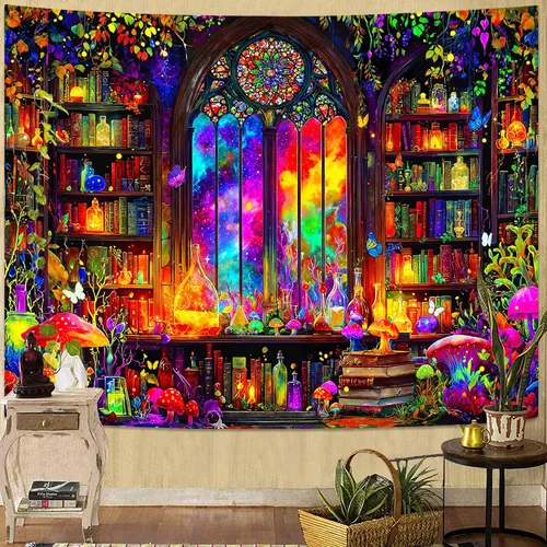 Miniatura 19 de Spenlife Blacklight - Fantástico tapiz de gato negro, tapiz de pared de gato reactivo que brilla con rayos UV para decoración de habitación, tapiz