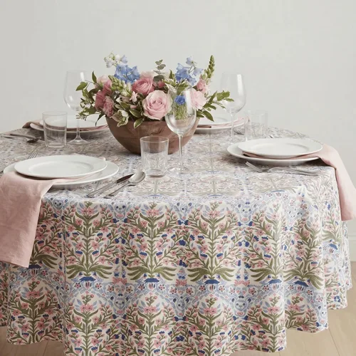 Miniatura 75 de ATOSII Mantel 100% algodón, Amara, floral, hecho a mano, rectangular, de lino, para cocina, comedor, fiestas, bodas, exteriores, picnics, Pascua