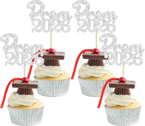 Miniatura 16 de Gyufise 24 piezas de decoración para cupcakes con purpurina para graduación 2026, decoración de pasteles para graduación 2026, decoración de Negro