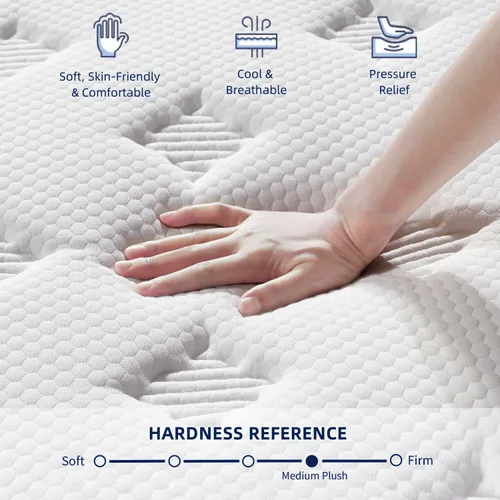 Miniatura 9 de EEN EEN SLEEP Colchón híbrido de felpa mediana de 14 pulgadas tamaño King [actualizado] en una caja con espuma viscoelástica de gel y resortes