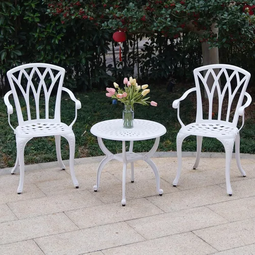 Miniatura 7 de YKSY&YKSY Jardin DE CENTENNAIL - Juego de muebles de patio de 3 piezas para exteriores, de aluminio fundido, resistentes al óxido, diseño de Blanco
