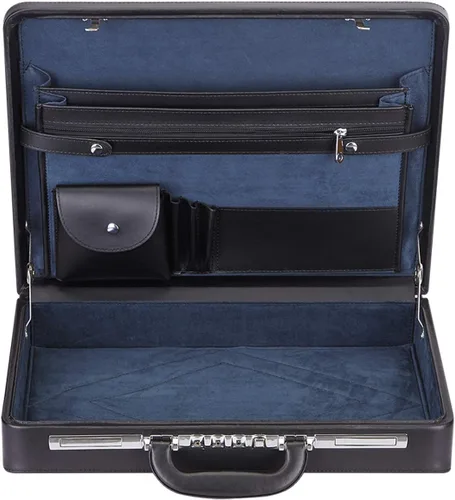 Miniatura 4 de Maletines de negocios para hombres de cuero, maletín pequeño vintage con cerradura para abogados, estuche de fijación para equipo espía, negro