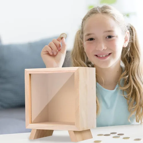 Miniatura 8 de Alcancía transparente para adultos y niños, alcancía de madera para niñas y niños, colorida hucha para ahorrar dinero, hucha grande irrompible