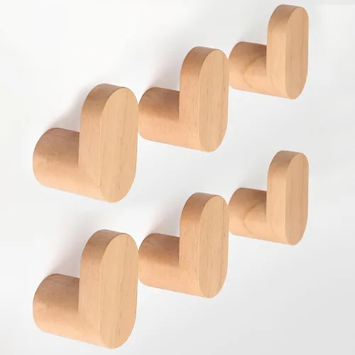 Miniatura 10 de Ganchos de pared de madera, modernos y minimalistas montados en la pared, perchero de madera natural para colgar sombrero, toalla, bata, bolsa