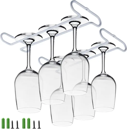 Miniatura 13 de Estante para copas de vino de 10 pulgadas debajo del gabinete, estante para almacenamiento de copas colgantes, organizador de vasos con secado