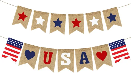 Bandera de Estados Unidos, decoraciones patrióticas rústicas del 4 de julio, guirnalda patriótica con estrellas rojas, blancas y azules, para el Día