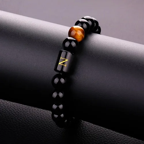 Miniatura 73 de SUMMER LOVE Regalos para el Día del Padre, pulsera con inicial de piedra de ónix negro de 0.394 pulgadas para hombres, pulsera de cuerda trenzada