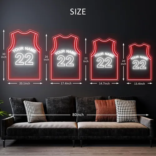 Miniatura 6 de Letreros de neón de jersey de baloncesto personalizables, letrero de neón LED personalizable para decoración de pared, luces de neón LED