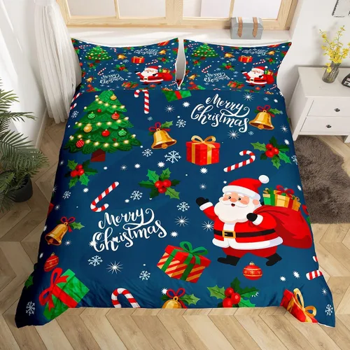 Miniatura 32 de Juego de ropa de cama de 3 piezas con diseño de muñeco de nieve, funda de edredón con temática de invierno, funda de edredón con temática de Feliz