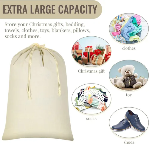 Miniatura 3 de Remagr 12 bolsas de lona de 28 x 36 pulgadas, grandes de algodón con cordón, forro de cesta resistente, lavable, ropa sucia para el hogar