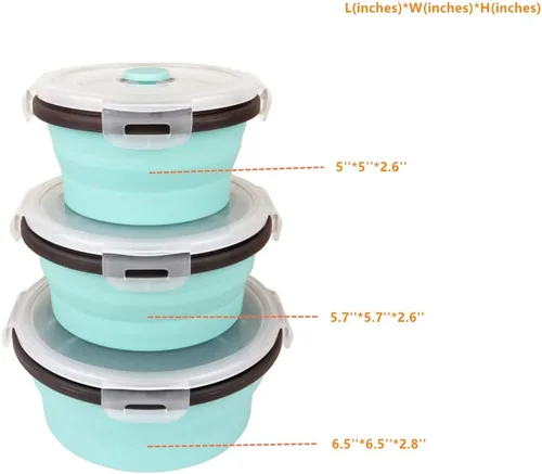 Miniatura 3 de CARTINTS Recipientes plegables de silicona azul para almacenamiento de alimentos, tazones de preparación/almacenamiento con tapas, recipientes