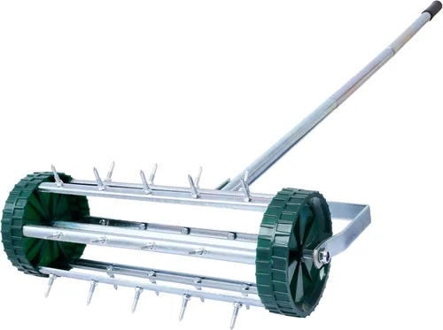 Miniatura 7 de Aireador manual de césped de 17.5 pulgadas, herramienta de aireador de césped rodante resistente con 39 picos de hierro y mango de acero inoxidable