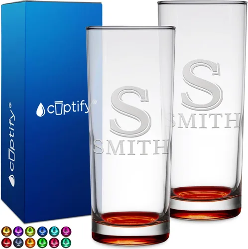 Miniatura 62 de Highball personalizado de 10.5 onzas con fondo negro, vaso Collins alto personalizado, cóctel de bebida mixta recta, inicial con nombre de regalo