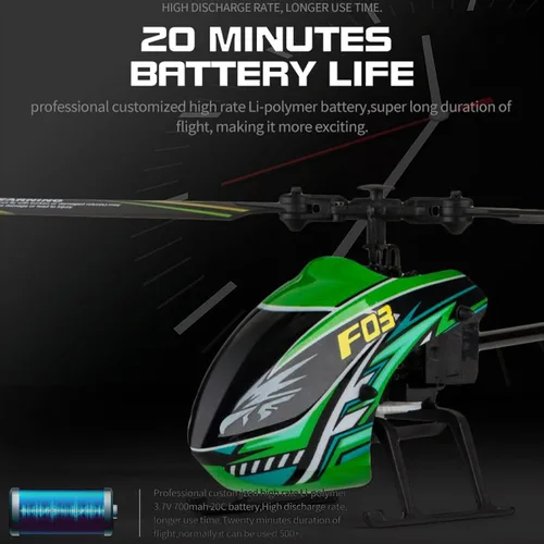 Miniatura 2 de FLYCOLOR Helicóptero RC F03 4Channel 2.4Ghz Control remoto con giroscopio de 6 ejes y retención de altitud y una tecla de despegue para Verde