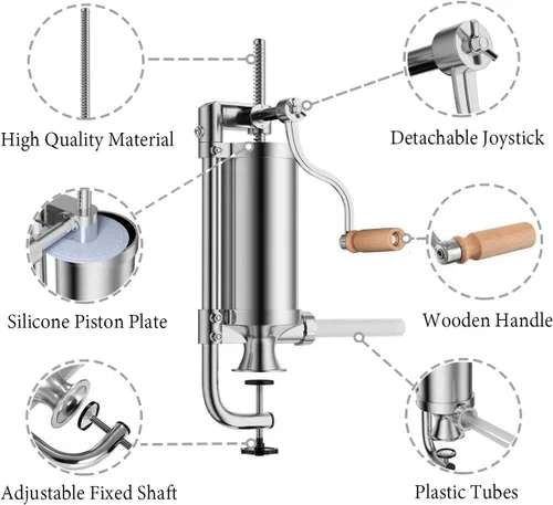 Miniatura 3 de Meao Máquina casera de relleno de salchichas - Máquina de salchichas vertical de acero inoxidable con base de succión y manivela manual para uso