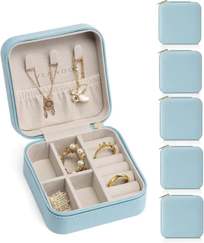 Miniatura 62 de Vlando Regalos de boda – Organizador de viaje de joyería pequeña de piel sintética, estuche de viaje para anillo, mini joyero para aretes, collar
