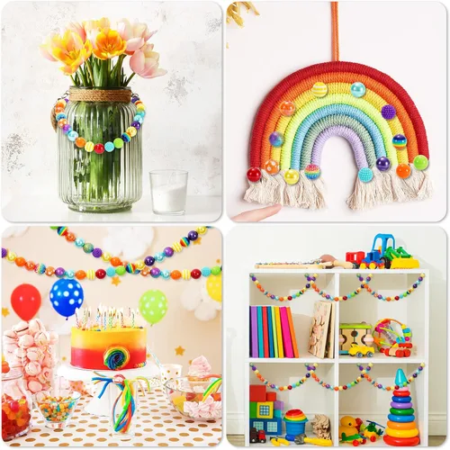 Miniatura 5 de Whaline Juego de 50 cuentas de goma de mascar de 0.78 pulgadas de grosor, 14 estilos, cuentas acrílicas coloridas con temática de arco iris, cuentas