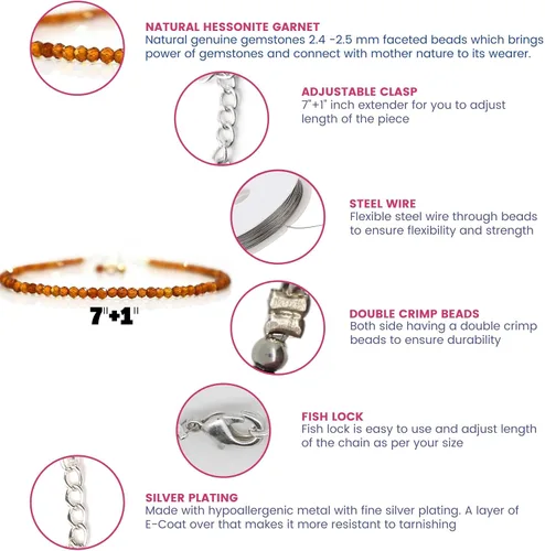 Miniatura 100 de Gempires - Pulseras de cuentas de piedras preciosas hechas a mano, ligeras, de cristal, para uso diario, hipoalergénicas, de 8 pulgadas, chapadas