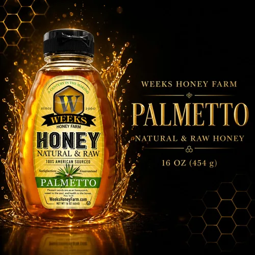 Miniatura 6 de Weeks Honey Farm Palmetto Honey – 16oz Squeeze Bottle 100% Raw & Unfiltered Pure Honey Natural Superfood Rich in Vitamins, Minerals &