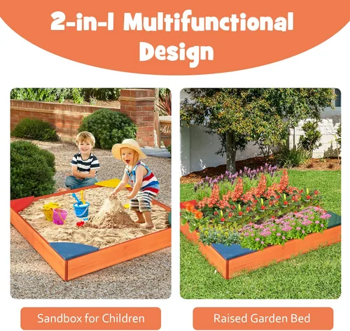Miniatura 3 de HONEY JOY Caja de arena de madera para niños, pozo de arena sin fondo para exteriores con 4 asientos esquineros integrados, cajas de arena de cedro