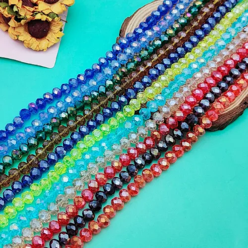 Miniatura 7 de 786 cuentas de cristal de 4 tamaños, cuentas de cristal Rondelle facetadas, cuentas de cristal Briolette, cuentas espaciadoras para pulseras, Ámbar