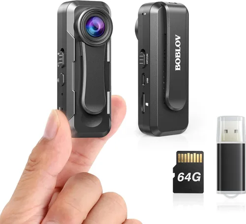 BOBLOV W1 - Cámara corporal HD de 1080P con 64GB, cámara corporal ponible con 2 clips, grabación en bucle, cámara corporal con soporte de marca de