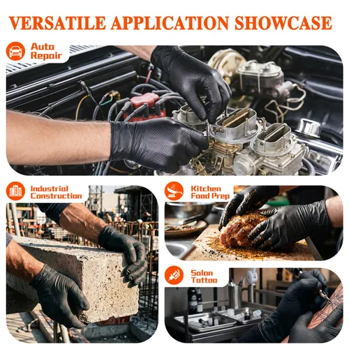 Miniatura 4 de ANBOSON Guantes de nitrilo desechables de 10 mil de goma negra resistente a los productos químicos, guantes de mecánico resistentes, sin látex