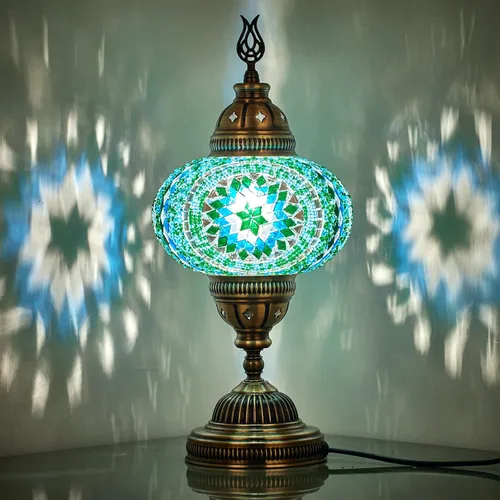 Miniatura 9 de DEMMEX Lámpara de mesa de mosaico marroquí turco de globo grande de 7 pulgadas, hecha a mano estilo Tiffany de cristal colorido, luz de escritorio