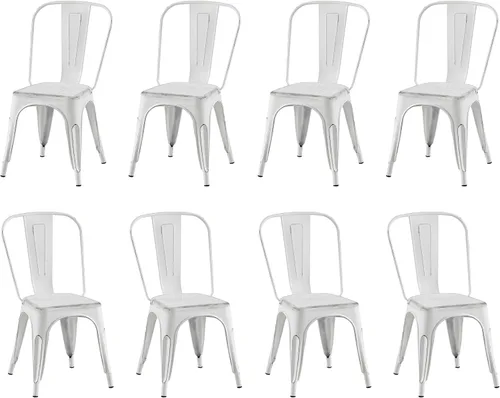 Miniatura 14 de Juego de 8 sillas de comedor de metal, sillas apilables estilo tolix con respaldo, diseñadas para el comedor diario, en interiores, cocina y comedor