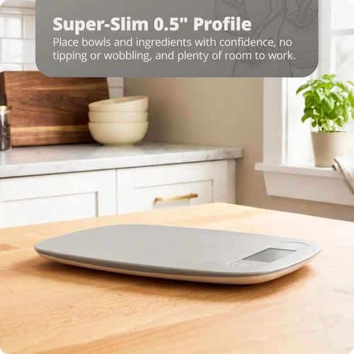 Miniatura 6 de Greater Goods Báscula de alimentos – Báscula digital de cocina, precisión de 1g (0.035 oz), tara fácil y conversión rápida, diseño compacto delgado