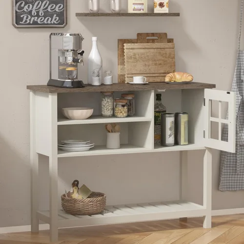 Miniatura 3 de ChooChoo Gabinete de bar de café de granja, gabinete de buffet con almacenamiento, aparador buffet con puerta de cristal, mesa consola para cocina