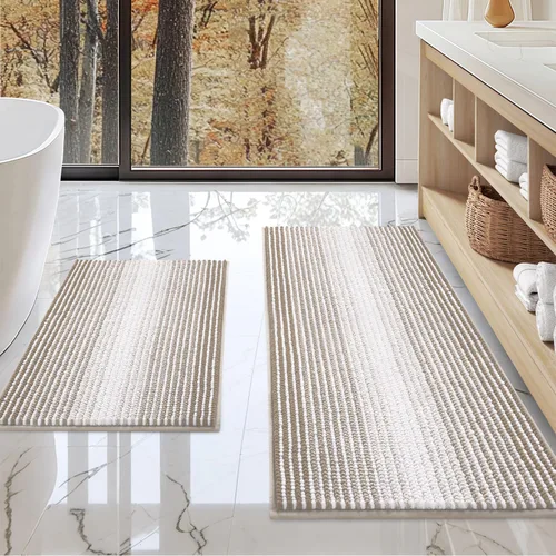 Miniatura 91 de BSICPRO Juegos de Alfombras y Tapetes para Baño, Juego de Alfombra de Baño de Felpilla Gruesa Absorbente de 2 Piezas Antideslizante, Tapetes Suaves