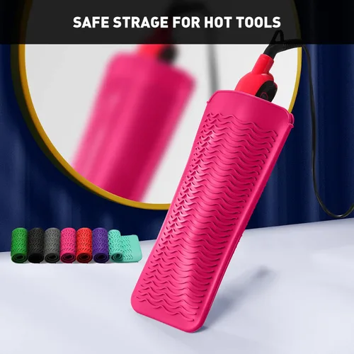 Miniatura 5 de ZAXOP Paquete de 2 bolsas de silicona resistentes al calor para plancha plana, rizador, alisador de cabello, varitas para rizar el cabello, Rosa