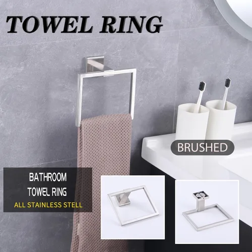 Miniatura 2 de GERZWY Moderno soporte de toalla negro SUS304 de acero inoxidable toallero anillo de toalla para baño Lavatorio montaje en pared